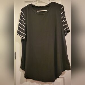 SHEIN Black Tee with Striped Sleeves